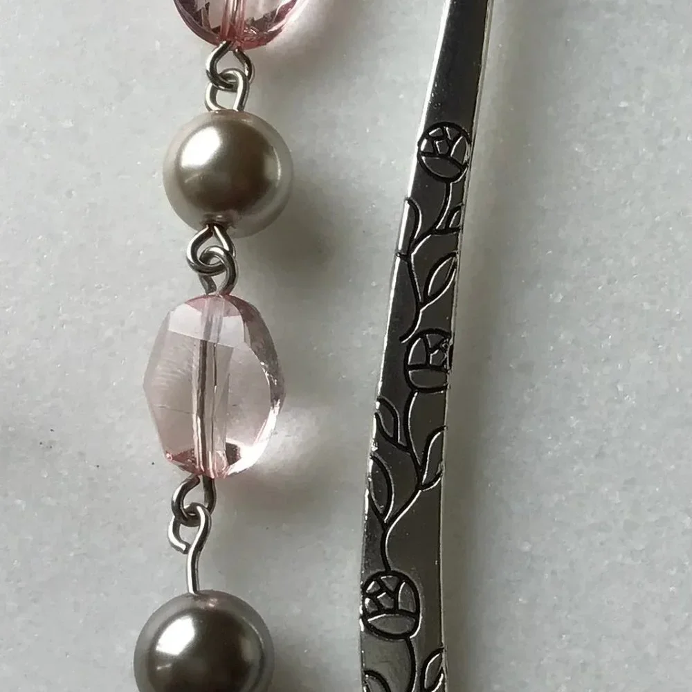 Tibetan‎ Metal Silver Rose Engraved Beaded Bookmark